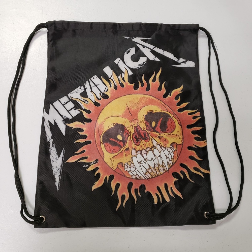 Metallica Mens‎ Y2K 2007 Pushead Concert Drawstring Gym Bag Black Rock Grunge